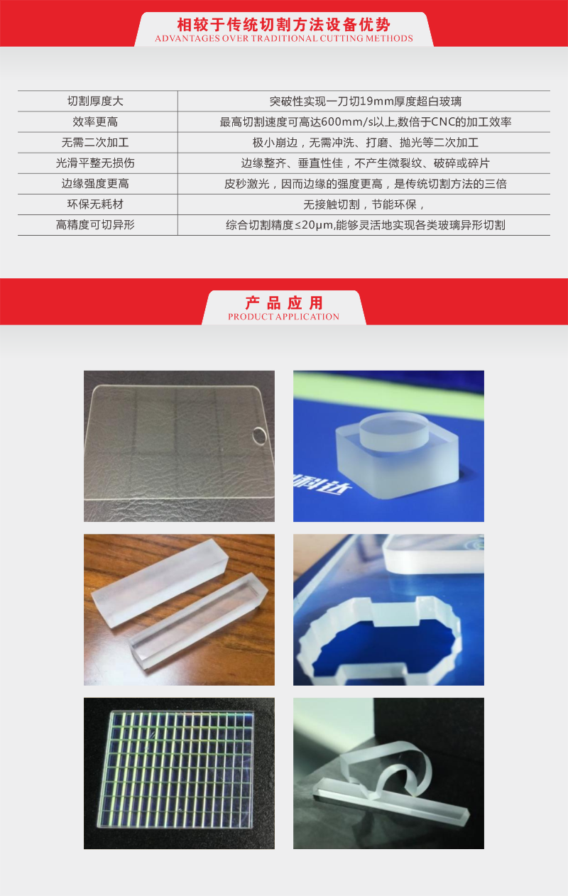 玻璃激光切割机 皮秒激光 边缘整齐，不产生微裂纹、破碎或碎片