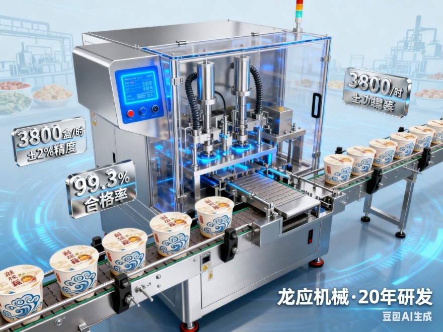 龙应甑糕全自动灌装封口机：3800 盒/时+99.8%封口合格率